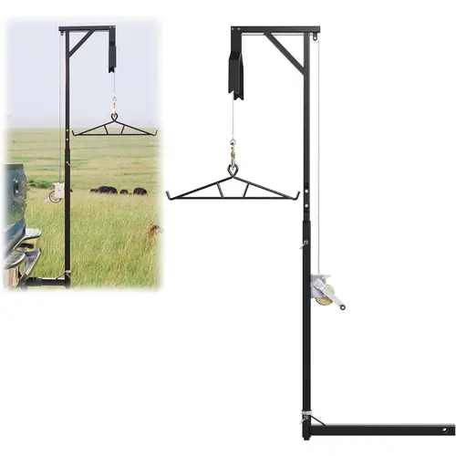 HECASA 2" Receiver Truck Hitch Game Hoist, 600LB Big Game Hunting Tool with 1 Winch, Steel Tubing Gambrel, Swivel Locking 360-Degree Mount for Skinning/Cleaning (Automotive Assembly & Disassembly Tool)