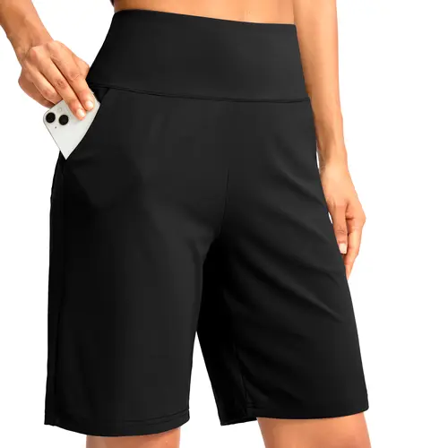 G Gradual Women's 9" High Waist Polyester Blend Bermuda Long Shorts with Pockets - Casual Sports, Athletic Training, Active Athletic Shorts for Womens Fitness, Lightweight Summer Gym Walking, Casual Sports Shorts, Athletic Training Shorts