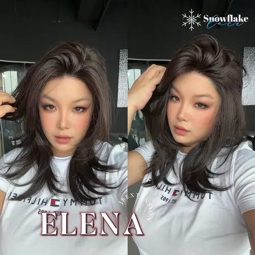 JBEXTENSION 18 Inches Natural Black Pre-Cut Snowflake Lace Frontlace Glueless Wig ELENA【PERMATEASE】【BENDY EAR TABS】
