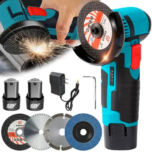 Upgrade 12V Cordless Mini Brushless Angle Grinder Kit with 4 Gutting Blades,2 pcs 12V 1300mAh Batteries 19500 RPM/Min,for Cutting Grinding Polishing Electric Heavy Duty Handle Power Tools