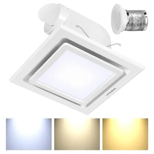 VIVOHOME Bathroom Exhaust Fan with Light, Ceiling Ventilation Fan, 3-Color Adjustable LED (3000K/4500K/6500K), 4" Duct Mount for Shower & Home Use