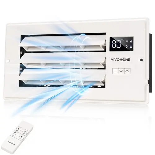 VIVOHOME Register Booster Fan with Adjustable Wind Direction Louver, Smart Intelligent Thermostat & 10-Speed Remote Control - Vent Cover for Room, Floor, Wall, Home Improvement for Weak AC Vent