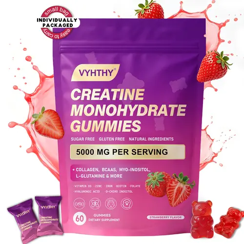 VYHTHY Clean Vegan Creatine Beauty Fitness Supplement Gummies - Sugar-Free, Collagen, Hyaluronic Acid, Biotin, Zinc, Folic Acid - Daily Healthcare Support for Adults' Muscle, Skin, Hair, Nail Health