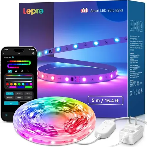 LEPRO S1 AI Smart 12W Dimmable RGB Colorful LED Strip Lights - IC Rainbow Chasing, Color Segment DIY, AI Generated Lighting, Voice Control, Music Sync, 2.4GHz Wi-Fi & Bluetooth, APP Control, Indoor Sensory Lighting, Wifi Led Strip for Bedroom, Gaming