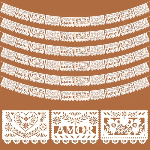 6 Pack Mexican Papel Picado Banner Cielito Lindo & AMOR Design Fiesta Decorations for Wedding Bridal Shower Engagement Party Baptism First Communion Birthday Cinco de Mayo Decor