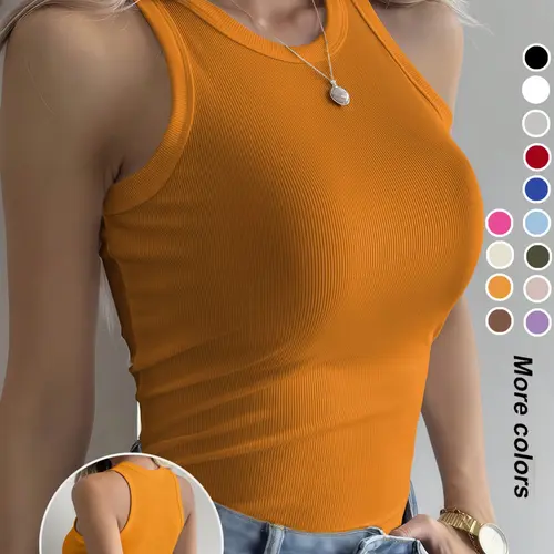 Women's Breathable Comfortable Sleeveless Sports Vest, Moisture-Wicking Training Top, Sporty Fitted Plain Color Shirt for All Seasons, Sports Tank Top, Fitness Workout Vest, Activewear Vest, Sportswear Tank Top