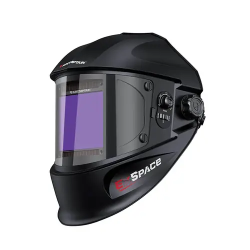ARCCAPTAIN Auto-Darkening Welding Helmet - Adjustable Black Gloss, 3.94"x3.66" Large Lens Welding Helmet, 1/1/1/1 Optical Clarity, Solar Panels, 4 Arc Sensors, 4-5/5-9/9-13 Shade, Tig Mig Arc Protection, Rugged Metalworking Gear, Father's Day Gift