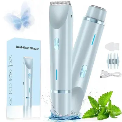 2 in 1 Electric Hair Removal Tool for Women, Dual-Head Electric Razor, Body & Facial Shaver, Waterproof Wet/dry Use Trimmer, Cordless Body Shaver