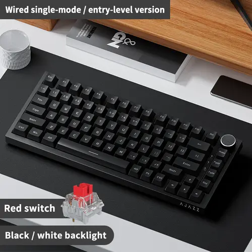 AJAZZ AK820 wired gaming Silent mechanical keyboard, Durable, Quiet red switches, 75% layout full key hot-swappable Gasket structure metal volume knob PBT keycap FN multimedia button ergonomic office keyboard DIY, Pc Accessories Gaming