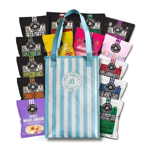 Reuseable Cooler Bag with 13 bags of pretzels + BONUS BAG of Sweet Maui Onion