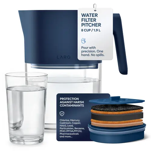 LARQ Water Filter Pitcher, 8-Cup Water Purifier Pitcher Removes Lead, PFAS, Chlorine, Mercury & HAA5 - Keeps Healthy Minerals - NSF-Tested Nano Zero Filter, BPA-Free, Fits Fridge