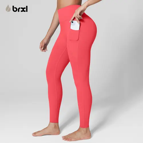 BRXL Women's 25" High Waisted Nylon Blend Leggings - No Front Seam, Buttery Soft, Adjustable Length, Practical Pockets, Flexible, 4-Way Stretch, Gentle Stretchy, High Elasticity, Ice-Cold Fabric, All-Season Sports Bottoms for Gym Yoga Pilates, Flexible Wo