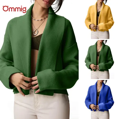Ommig Women's Long Sleeve Open-Front Cropped Knit Cardigan - Cozy Fashion Soft Sweater for Casual Daily Wear, Work, New Year Outfits