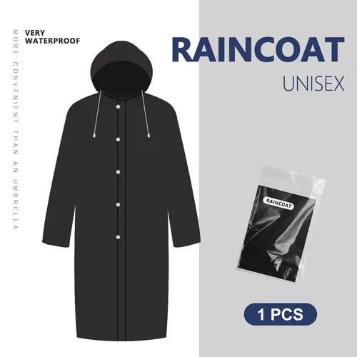 Disposable Waterproof Long Rain Jacket with Detachable Hat for Hiking Fishing Outdoor Activities Unisex Black/White Full Body Cover