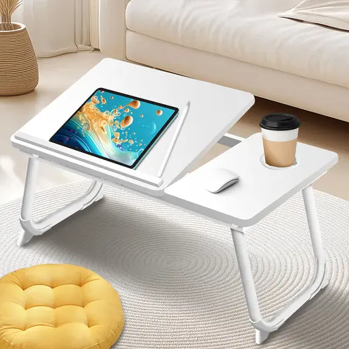 1pc Sturdy Adjustable Height Foldable Table - Multifunctional Portable Desk with Cup Holder - For Home Office, Study And Reading#Summervibes