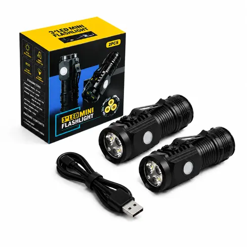 2-Pack Boxed Rechargeable Mini LED Flashlights with USB-C Port, High-Brightness Beam, 3 Modes, Adjustable Focus, Compact Size, Built-In Durable Batteries, Anti-Slip Body, Firm Grip, Home Improvement Tools, Home Fixes After Dark, Outdoor Camping Essentials