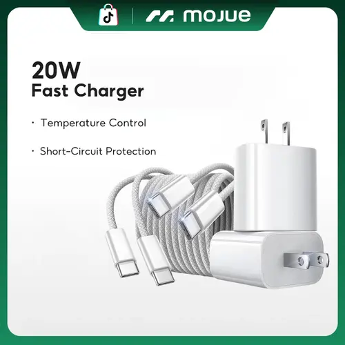 2-Pack Multiple Colors Available 20W Fast Charging USB-C Wall Charger Block with 2-Pack 6FT USB-C to USB-C Braided  Cable for iPhone 17/17 Air/16/15 Pro Max，AirPods, iPad and so on tiktokshopbacktoschool,back to school,back to school haul