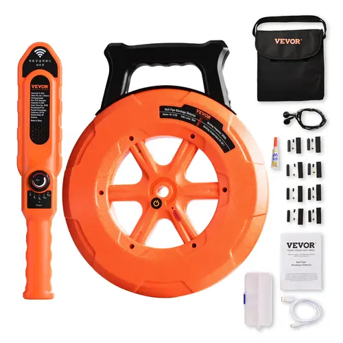 【Summerfinds】VEVOR Underground Locator - 100ft/30m IP67 Waterproof Blockage Detector with Adjustable Sensitivity, 10 Hours Transmitter, USB, Probes + Cables, Sewer Wall Scanner for PVC Pipes, Plastic & Metal Water Plumbing Tool, Adhesive Compatible