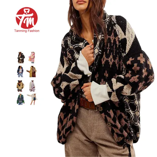 Tanming Women's Oversized Geometric Checkered Cardigan Sweater Long Sleeve Drop Shoulder Chunky Knit Plaid Shawl Collar Coats Y2k Print for Autumn Winter Casual Wear Polyester Material Breathable Fit Medium Tops,summerwins Lightweigh