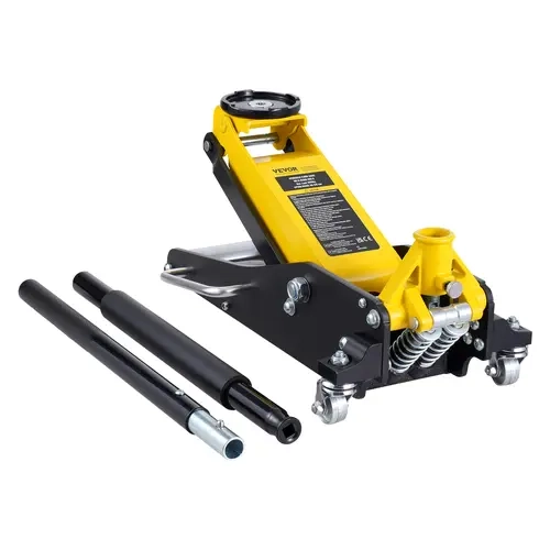 VEVOR 2-Ton (4400 lbs) Low Profile Heavy Duty Aluminum Hydraulic Racing Floor Jack with Dual Parallel Pump System, 3.2"-14.6" Lifting Range, Yellow, Carbon Structural Steel Handle, Disassembled for Compact Storage, Car Tools for Sports Cars