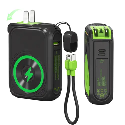 SEANCHEER P05 Mobile Charger, 10000mAh-20000mAh Magnetic Wireless Portable Charger with Built-in Cable, Foldable Wall Plug, Fast Charging Battery Pack for iPhone, Samsung, Android - Everyday Carry & International Travel Essentials