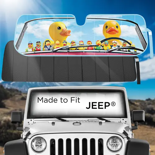 Jeep Windshield Sunshade - Custom Fit for 1987-2025 Wrangler JK,JL,CJ,YJ,TJ & 2020-2025 Gladiator, Accordion Folder, 53in x16.5in Reflective Heat Shield, All-Weather Defense, DEHP-Free Car Sun Protection Interior UV Block
