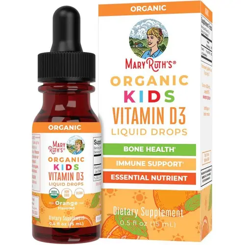 MaryRuth's USDA Organic Gluten-Free Soy-Free Orange Kids Vitamin D3 Liquid Supplement - 640 IU Per Serving - Immune Support, Bone & Muscle Health - 30 Servings