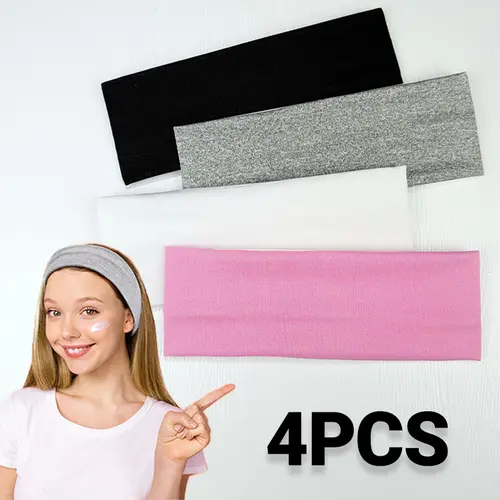 Adults' 4-Piece Minimalist Sporty Breathable Solid Color Headbands - Elastic Wide Headscarf Style, Ballet & Yoga Straps, Casual Days 2026 Summer Hair Accessories for Women, Casual Headwear |
