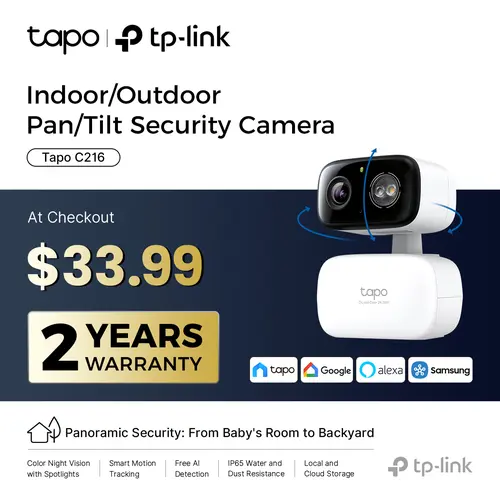 TP-Link & Tapo C216/C246D/C260 Pan/Tilt Indoor/Outdoor Security Camera,Single/Dual Lenses,2K 3MP/4K 8MP,AI-Powered Detection,No Subscription,Motion Tracking,Color Night Vision,360° Pan/Tilt, Works w/Alexa & Google  #SummerWins #DealsForYouDays