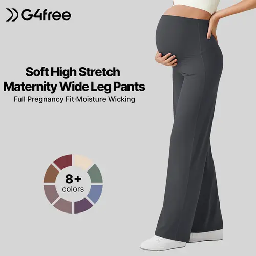 G4Free BareFeel Women's Maternity Over-The-Belly Wide Leg Pants - High Elasticity & Strong Recovery, Stretchy Work Slacks, Yoga & Lounge Trousers, High Elasticity And Strong Recovery,#sohochic