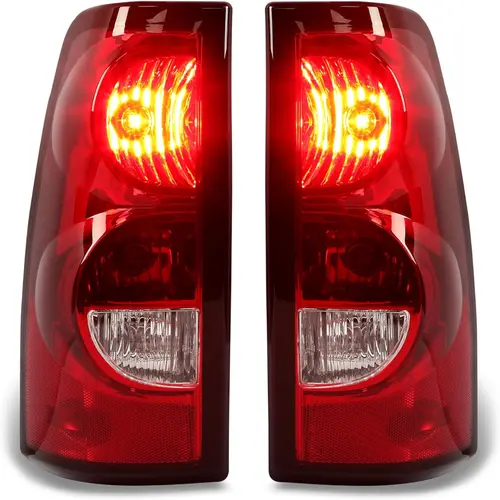 HECASA Tail Light Assembly, Easy Install Plug-and-Play Pair Set for 2003-2006 Chevy Silverado 1500/2500/3500 & 2007 2500HD Classic, Rear Lamps with Bulb + Harness, GM2800174/GM2801174 Replacement (Red/Clear Lens + Chrome Housing), Durable Plastic
