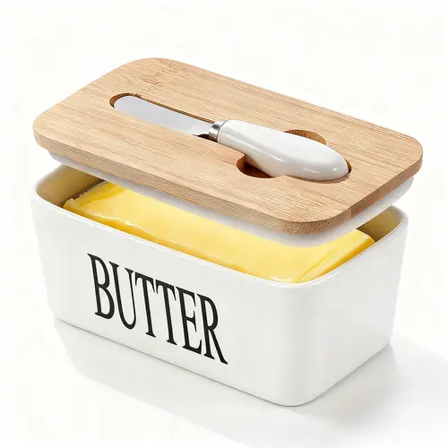 Luxury Large Ceramic Butter Dish with Lid - Kitchen Baking Container, Leak-Proof Durable Silicone Sealing, Elegant Countertop Design, Easy-Clean, Freshness-Maintaining - Thoughtful Kitchen Gift for Home Chefs, Butter Lovers,home essentials