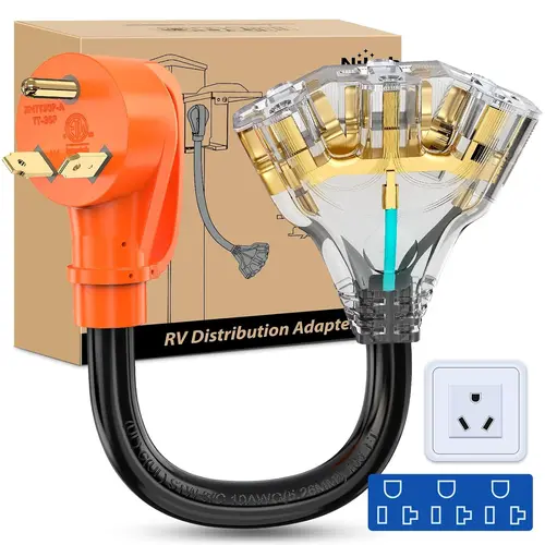 Nilight TT-30P-A NEMA TT-30P Male to 3x15/20A 5-15R/5-20R Female Receptacle RV Distribution Adapter Cord, ETL Listed, Outdoor Multi Plug Wall Outlet, High Power Socket, Flame-Retard PVC Jacket, Pure Copper, Campground RV Camper Power Supply Accessory