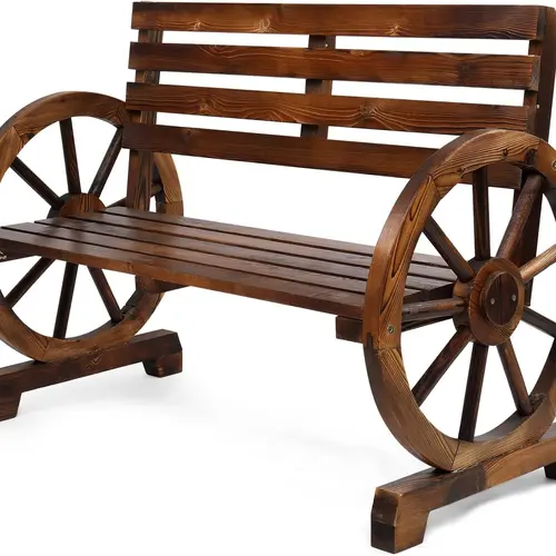 【Summervibes】Ubesgoo 41" Rustic Style 2-Seat Durable Wooden Wheel Bench, Patio Outdoor Furniture with Wagon Slatted Seat, 350lbs High Capacity Weather-Resistant Outdoor Patio Piece