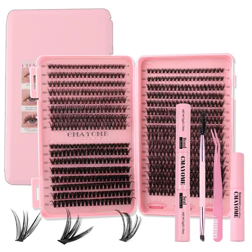 Mixed Length DIY False Eyelashes Kit - Cosmetic Wispy Natural Lash Clusters with Curling Lash Map & Eyelash Tools for Classic Makeup Looks