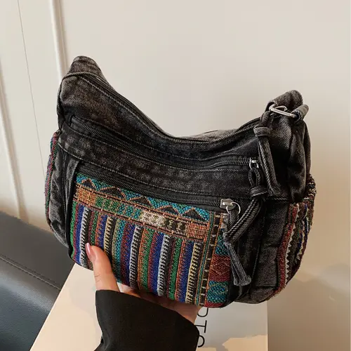 Vintage Ethnic-Style Lightweight Crossbody Bag, Small Square Casual Shoulder Purse for Women, Crossbody Shoulder Bags, Handcrafted Boho Bag for Outdoor & Daily Use, Bohemian Crossbody Purse