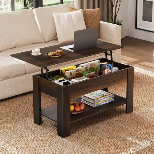 WLIVE 39 in Adjustable Height Wooden Rectangular Coffee Table - MDF Wood Space-Saving Living Room Apartment Furniture with Hidden Compartment, Storage Shelf and Lift Top for Home, Office