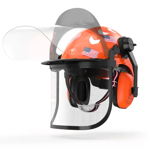 TOOLIOM Chainsaw Helmet with Mesh & Clear Visor, Ear Muffs, Anti-Fog Goggles - ANSI Z89.1 Safety Hard Hat for Arborists, Tree Trimming & Logging
