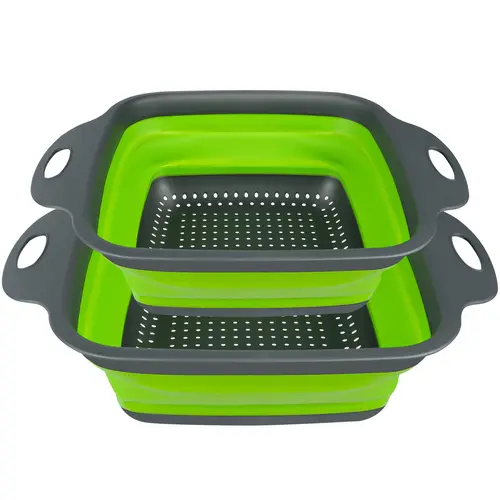 2-Piece Collapsible Silicone Colander Set, Sturdy Kitchen Utensils & Accessories - 11.5in & 9.5in Sieves for Draining Vegetables, Fruits, Travel-Friendly Kitchen Tool