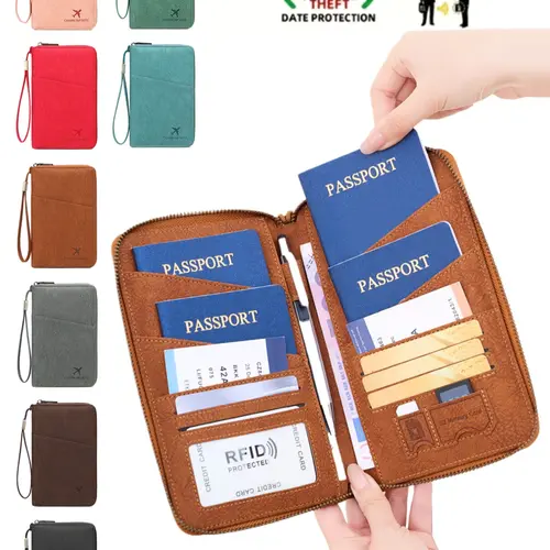 New RFID Blocking Passport Holder, Holds Multiple Passports, Travel Document Organizer, Skin-Friendly Zipper Wallet, Detachable Wrist Strap, Passport Cover, Travel Essentials