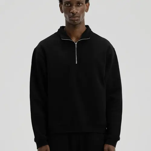 600 GSM 'Black' Quarter Zip Sweatshirt