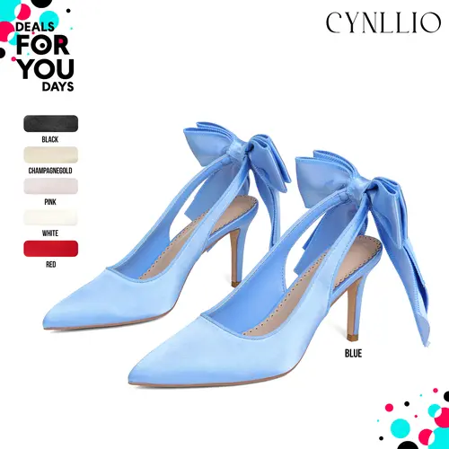 CYNLLIO Womens Heeled Pumps Closed Pointed Toe Stiletto High Heels Bowknot Ribbon Slingback Comfy Fashionable Stylish Elegant Slip On Party Prom Wedding Evening Dating Outing Work Casual Teacup Pump Summer Dressy Wedding Bride Heels