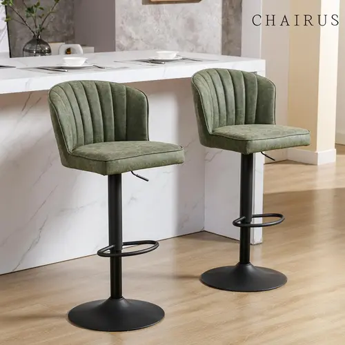 CHAIRUS 2-Seater Home Bar Furniture, Waterproof PU Leather Swivel Chairs with Hydraulic Adjustment, Ergonomic Shell Back, Padded Seat, Stable Metal Frame, Footrest for Kitchen Island, Pub, Barstools