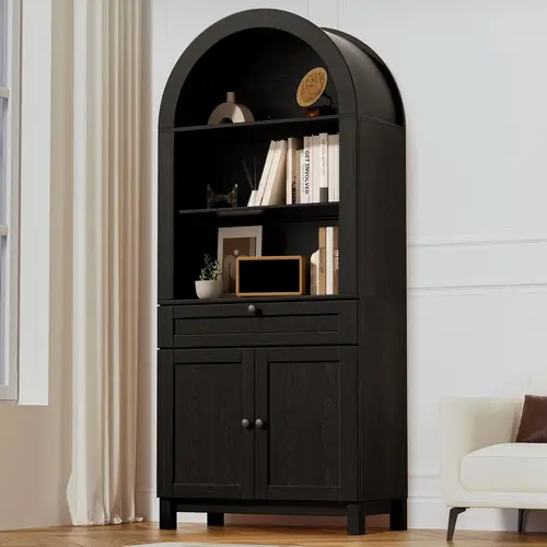 AHB 71" Farmhouse Arch Engineered Wood Arched Pantry Cabinet - Indoor Storage Cupboard, Vertical Dressers with Smooth-Glide Drawer, Adjustable Shelf, Anti-Tipping Wall Anchor for Kitchen, Dining Room