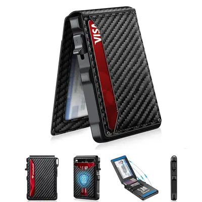 Men's Premium Aluminum Slim Bifold Wallet - Ejector Function, Removable Cardholder, Minimalist Metallic Design for Summer Use