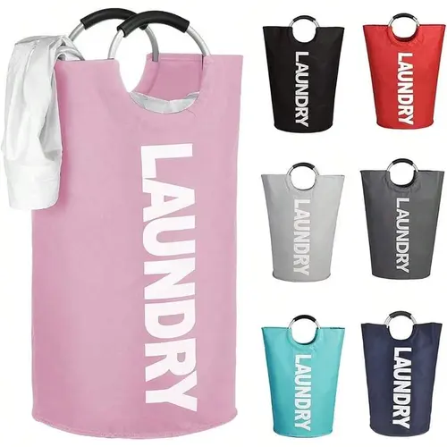 115L Pink Oxford Fabric Waterproof Laundry Basket with Padded Handles - Household Items for Dorm Room Bedroom Storage Organization, Tall Clothes Bin for Home Supplies