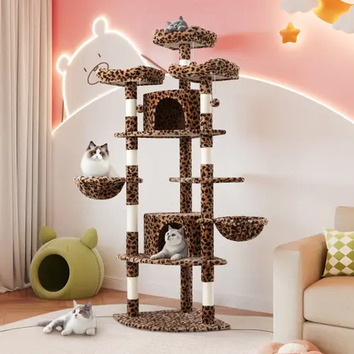 SHA CERLIN 73in Tall Durable Corner Cat Tree - Space-Saving Multi-Level Perches, Condo, Reinforced Scratching Posts, Easy Assembly, Play Space, Fan Shape, Furniture Safe, 33 lbs Capacity (Summervibes Gift)
