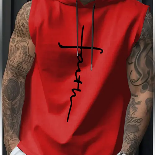Men's "ONLY GOD CAN JUDGE ME" Print Hooded Tank Top, Regular Fit Casual Sleeveless Top for Summer, Men's Clothes for Daily Wear, Casual Summer Tops, Casual Clothing, Socks