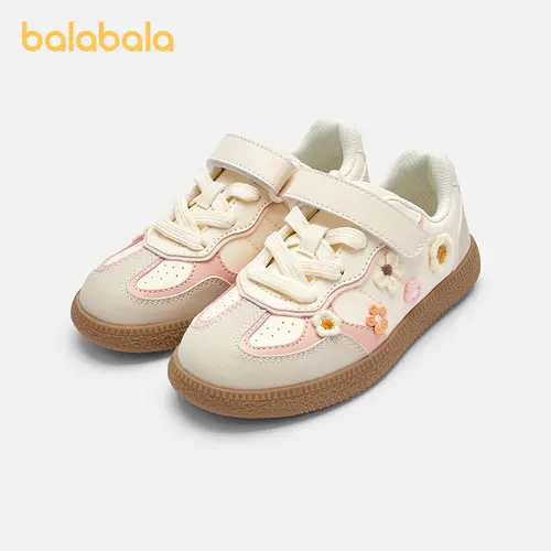 Balabala Girls' Floral Design Trainer Footwear, Casual Trendy Low-Top Synthetic Sneakers with KidFitCheck, Breathable All-Season Flat Round-Toe Shoes for All-Day Wear