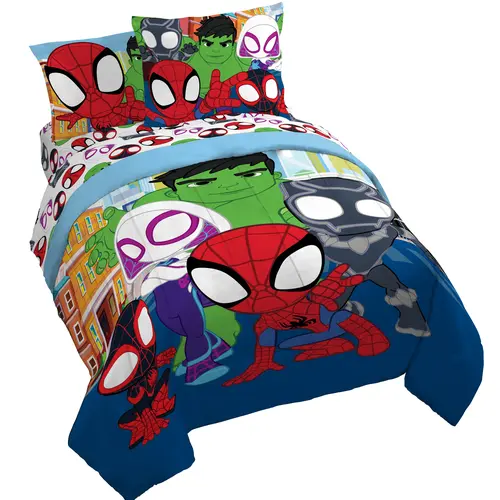JAY FRANCO Sunny Side Up Spidey & His Amazing Friends Bed Set, Cartoon Character & Comic-Themed Bedding Sets Collections, Cartoon Character Bedding Sets Collections